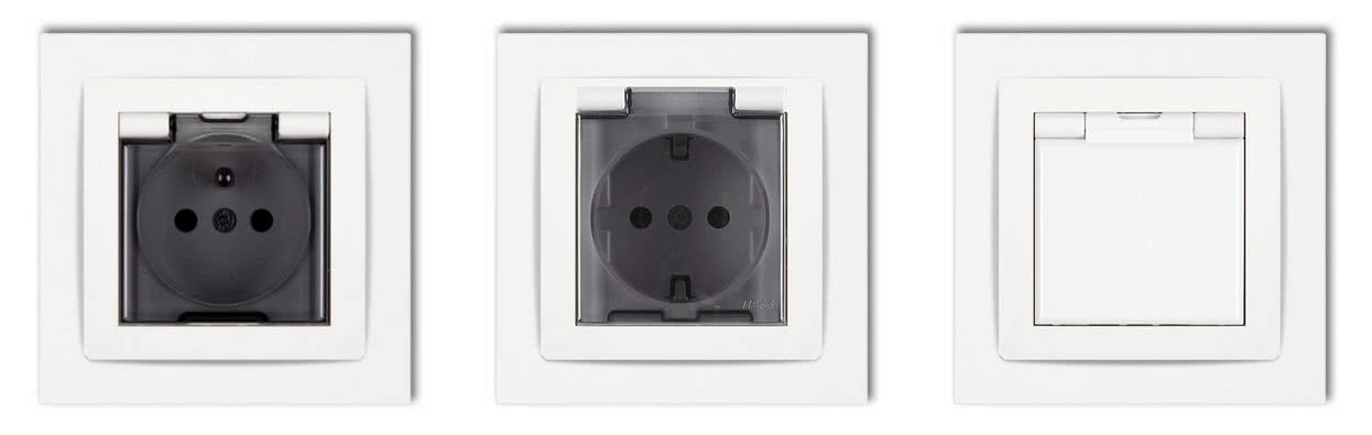 Gniazda bryzgoszczelne z serii DECO .fot. Karlik Elektrotechnik Gniazda bryzgoszczelne z serii DECO .fot. Karlik Elektrotechnik