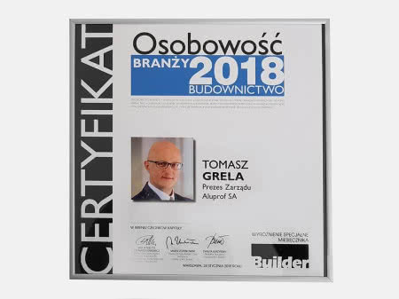 Dyplom Osobowość Branży dla Tomasza Greli.