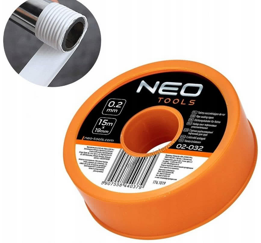 Taśma uszczelniająca do rur Neo Tools 02-032 15 m x 19 mm x 0,2 mm. fot. @NARZEDZIA-RAFMAR na Allegro