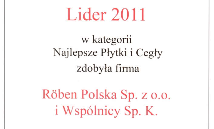 Najlepsze Płytki i Cegły od Lidera 2011 - firmy Röben