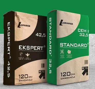 Cement Standard - CEM II/C-M (V-LL) 32,5 R; Cement Ekspert® - CEM II/B-V 42,5 R - HSR/NA lub CEM II/B-V 42,5 R. fot. Lafarge Cement SA