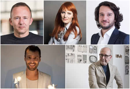 Od lewej: Jakub Głaz, Beata Kozar, Giuseppe Blengini, Marcantonio Malerba i Emilio Nanni - goście specjalni na Targach Budma 2019.