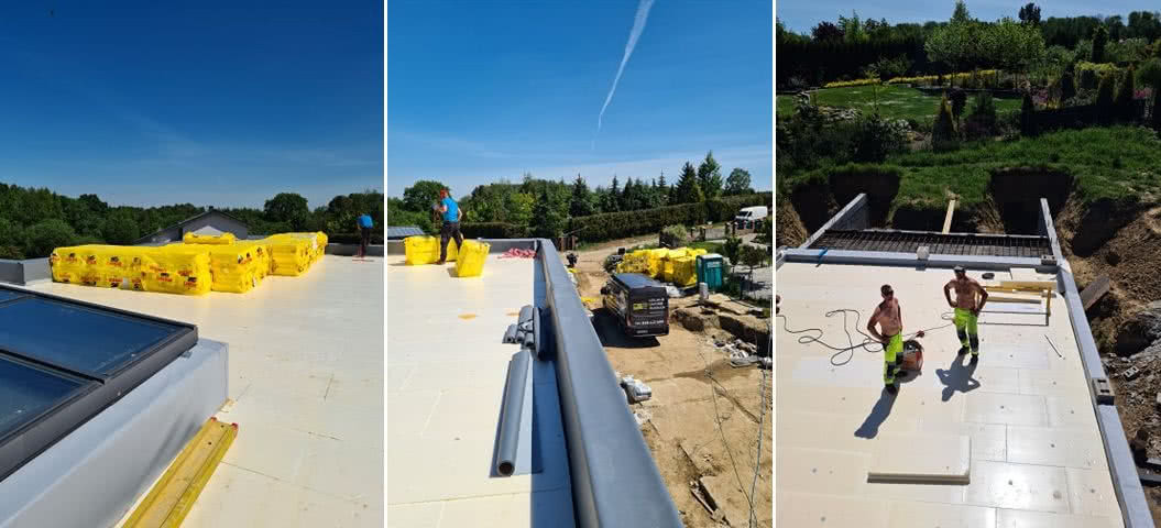 Izolacja termiczna płaskiego dachu odwróconego płytami XPS marki URSA na warstwie hydroizolacyjnej. fot. Fol-Tech Izolacja termiczna płaskiego dachu odwróconego płytami XPS marki URSA na warstwie hydroizolacyjnej. fot. Fol-Tech