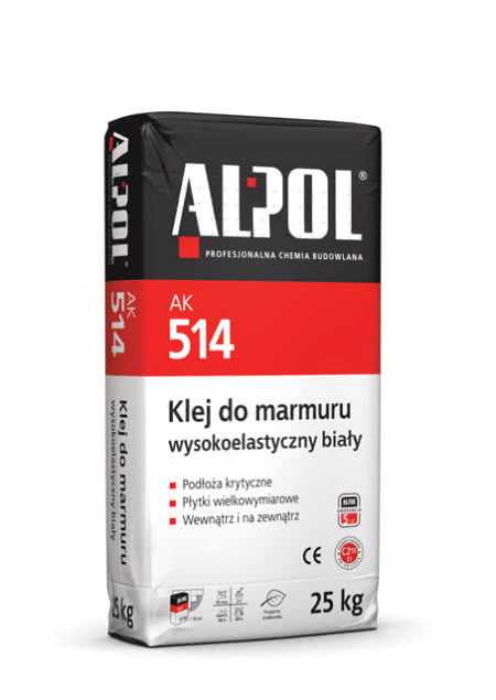 Klej do marmuru wysokoelastyczny biały AK 514, fot. Piotrowice II (marka Alpol) Klej do marmuru wysokoelastyczny biały AK 514, fot. Piotrowice II (marka Alpol)
